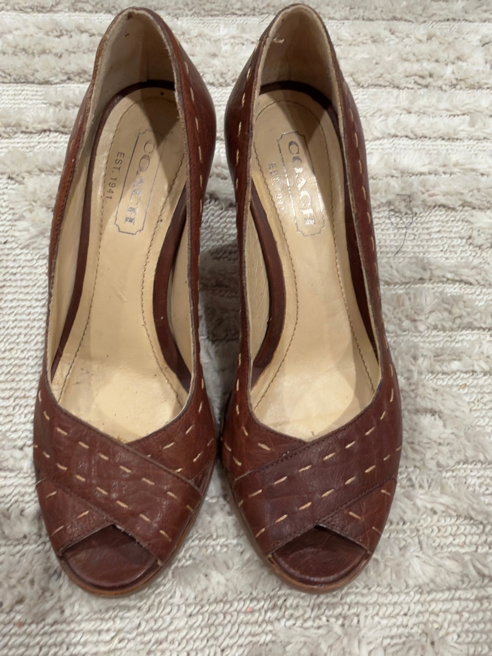 Coach Brown Leather Peep-Toe Heels